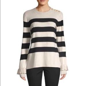 KARL LAGERFELD Striped Ruffled Sweater In Beige
